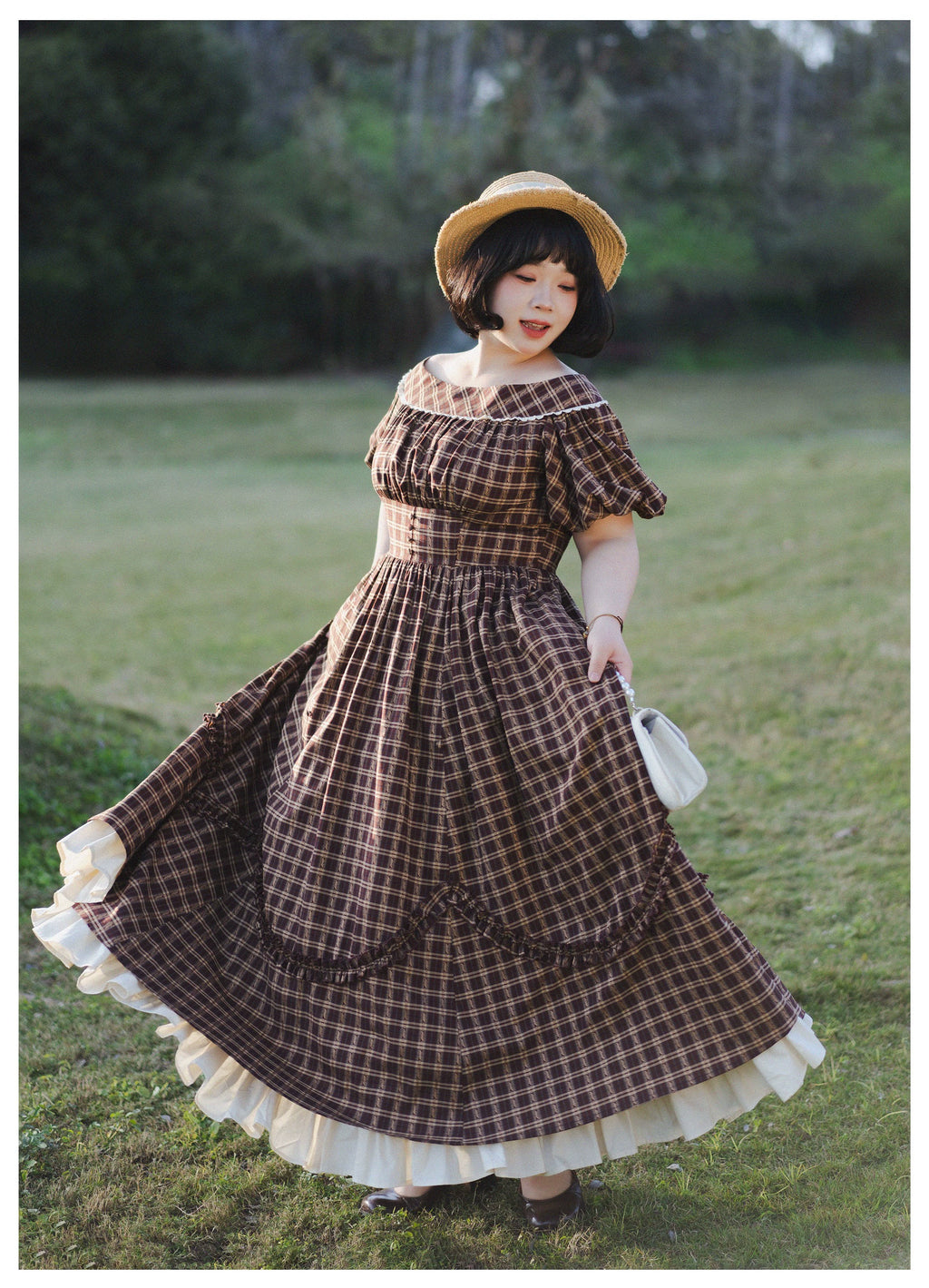 Forest Picnic チェックのワンピース