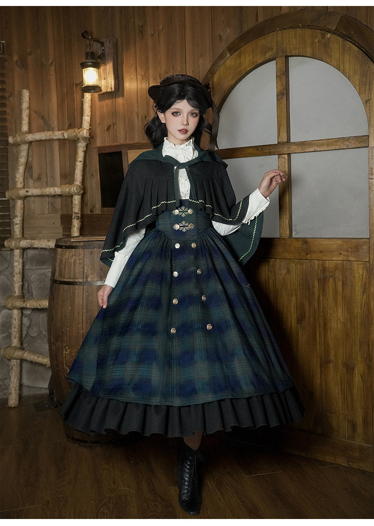 Berlin Letter グリーンチェックのジャンパースカート・ロング丈