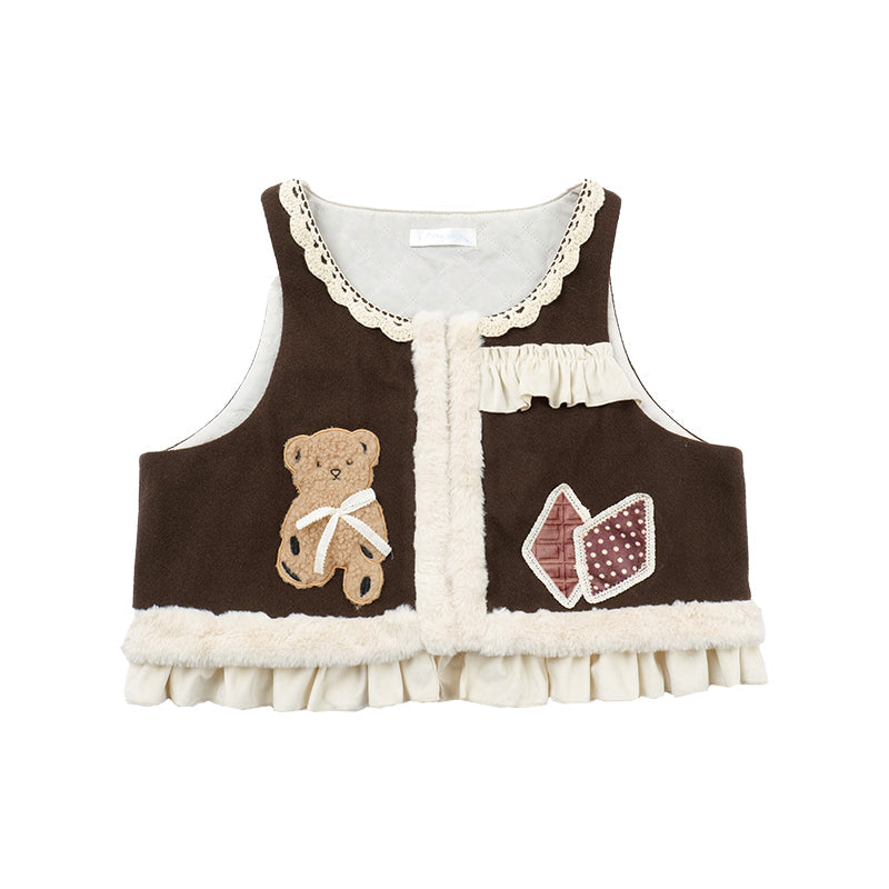Hello Bear Diamond pattern dress and quilted vest