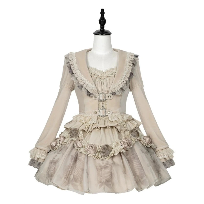 [Sale period ended] Rose Knight III Satin and organdy gothic dress [Champagne]