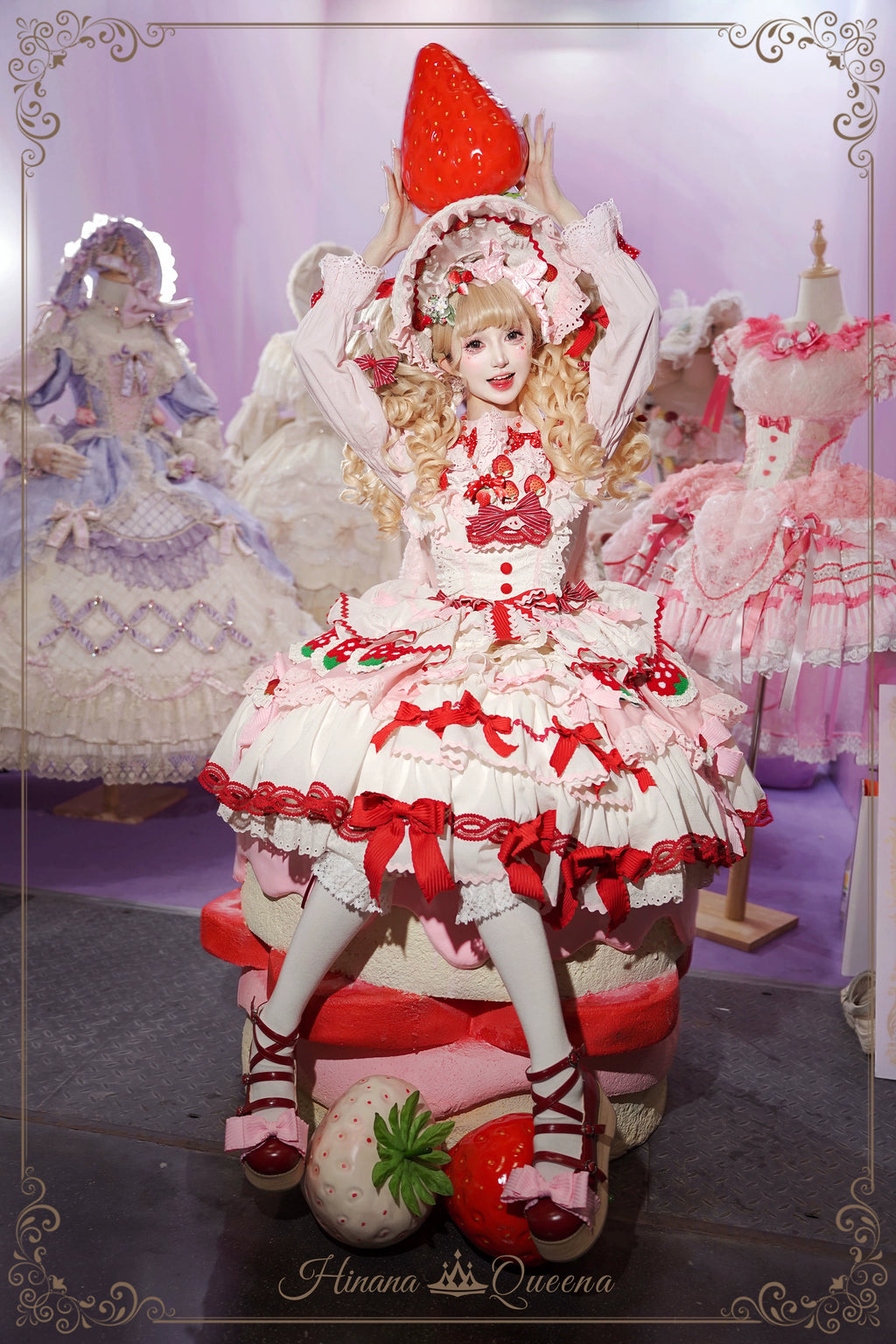 Strawberry Party リボンとフリルのデコレーションドレス・ノースリーブタイプ