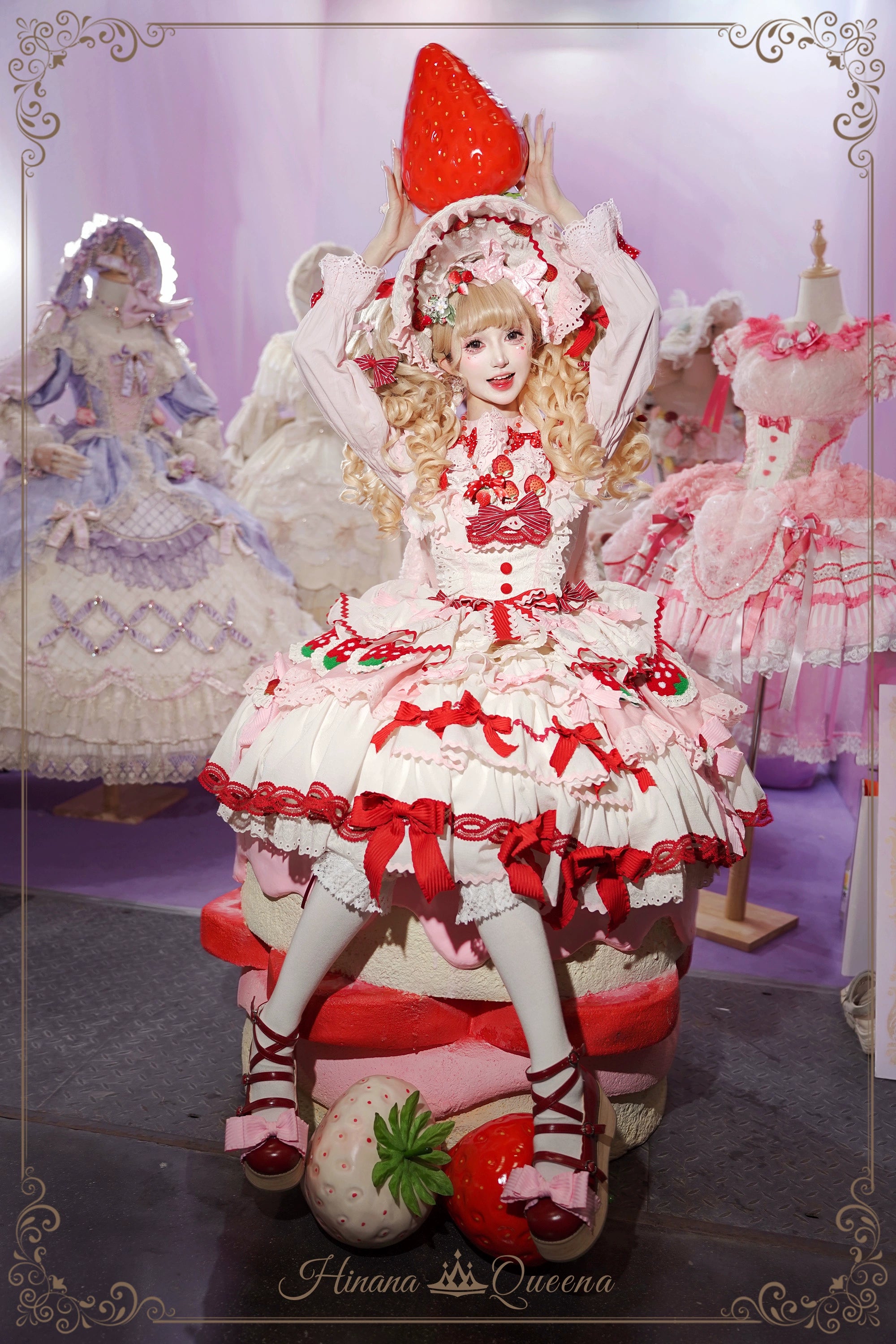 Strawberry Party リボンとフリルのデコレーションドレス・ノースリーブタイプ