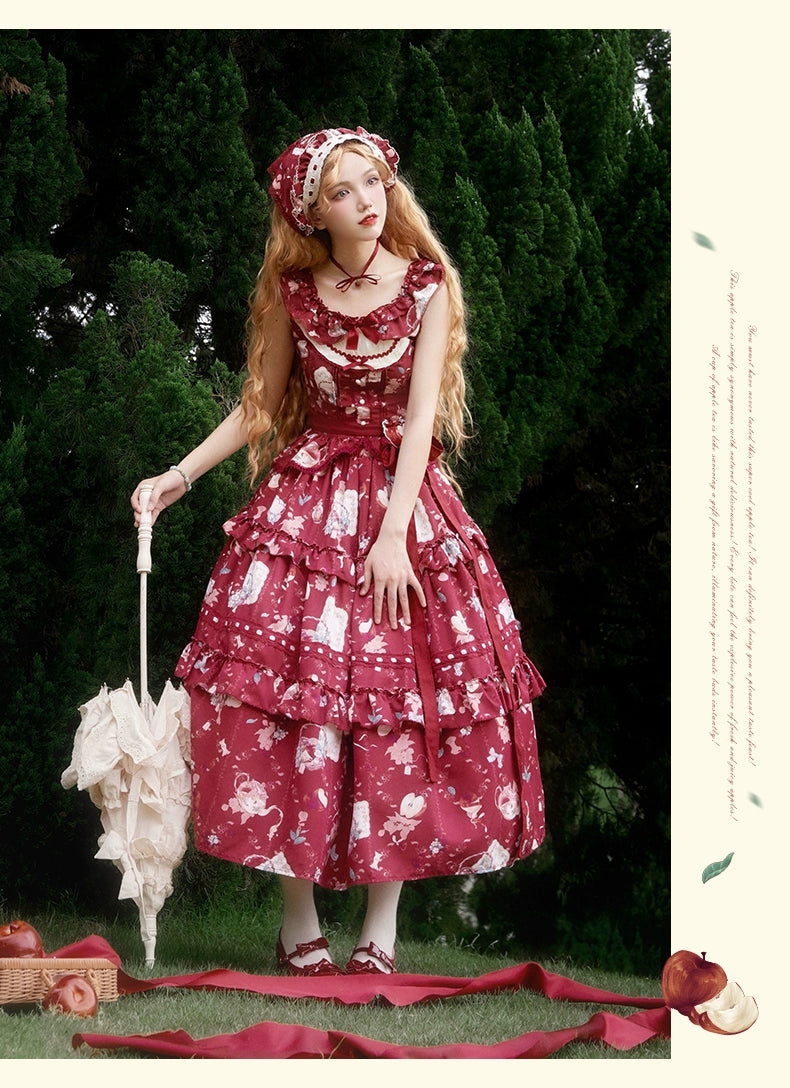 [Sales Period Ended] Natural Apple Tea Print Jumper Skirt - Long Length