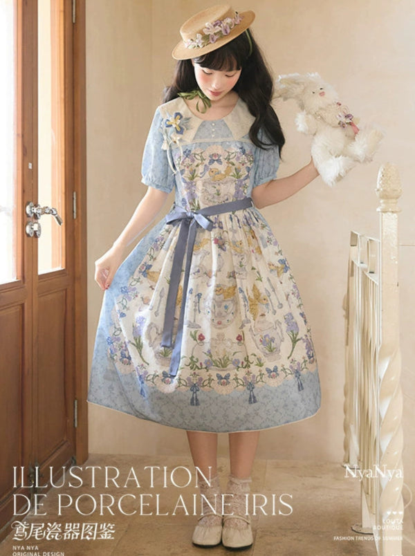 [Pre-orders available until 2/11] Illustration de Porcelaine Iris short-sleeved dress