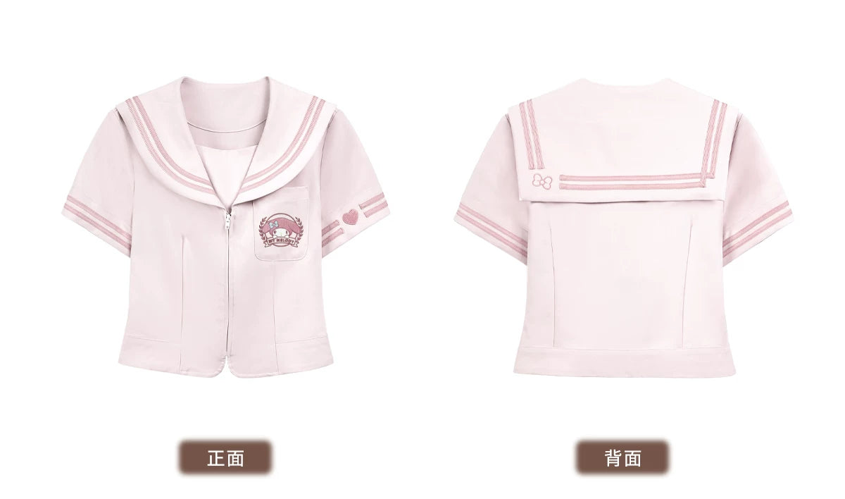 サンリオ マイメロディ リボンタイ付 セーラーカラー半袖シャツとスカートのセットアップ