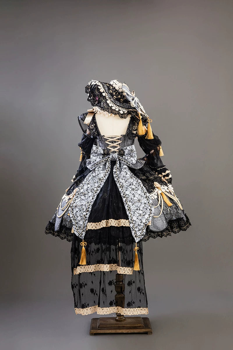 【受注予約11/18まで】千刻玲瓏 中華風長袖ドレス・ブラック