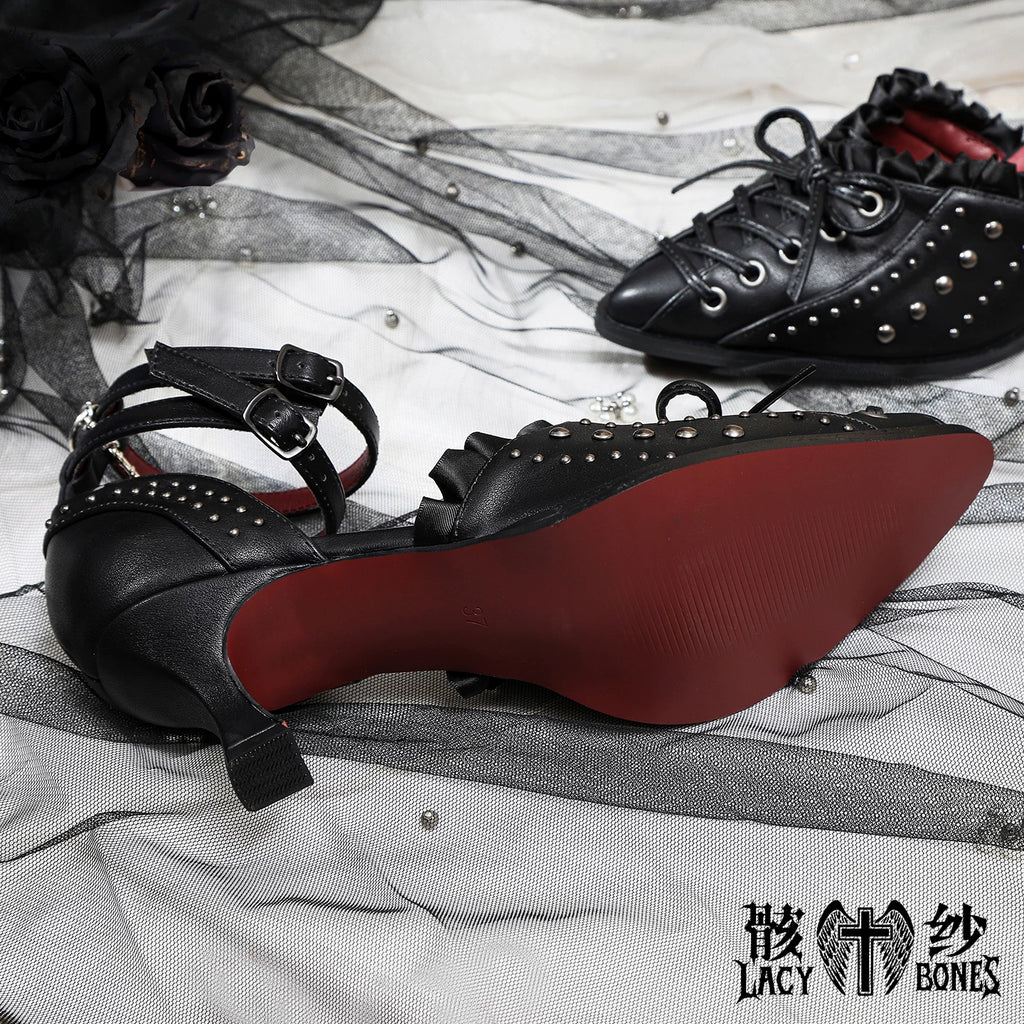 【Twilight Stud Vow】鋲×レース ダークゴシックポインテッドトゥパンプス
