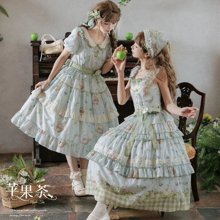 【受注予約9/2まで】Natural Apple Tea ガーデンワンピース・ブルーグリーン