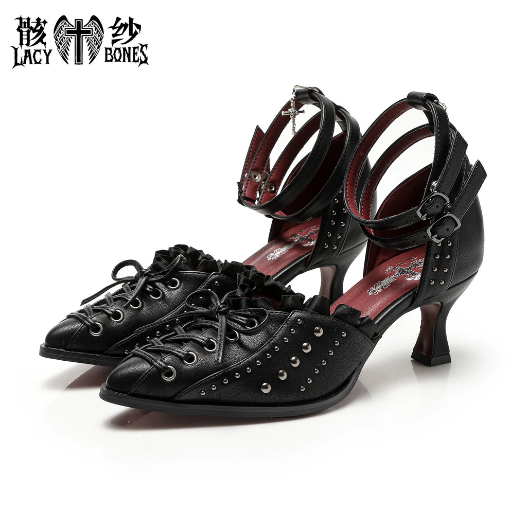【Twilight Stud Vow】鋲×レース ダークゴシックポインテッドトゥパンプス