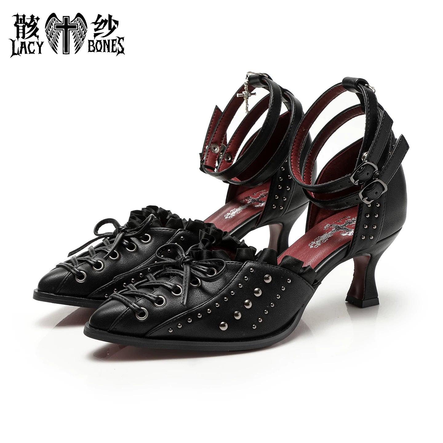 【Twilight Stud Vow】鋲×レース ダークゴシックポインテッドトゥパンプス