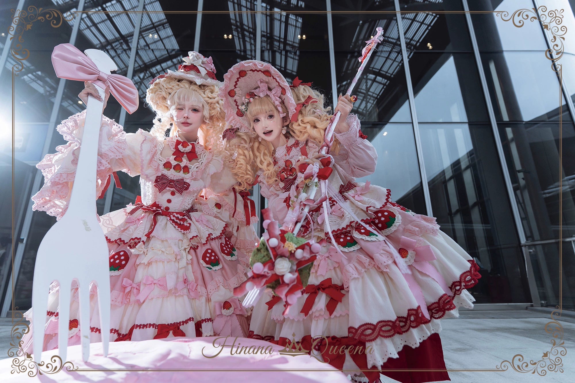 Strawberry Party リボンとフリルのデコレーションドレス・姫袖タイプ