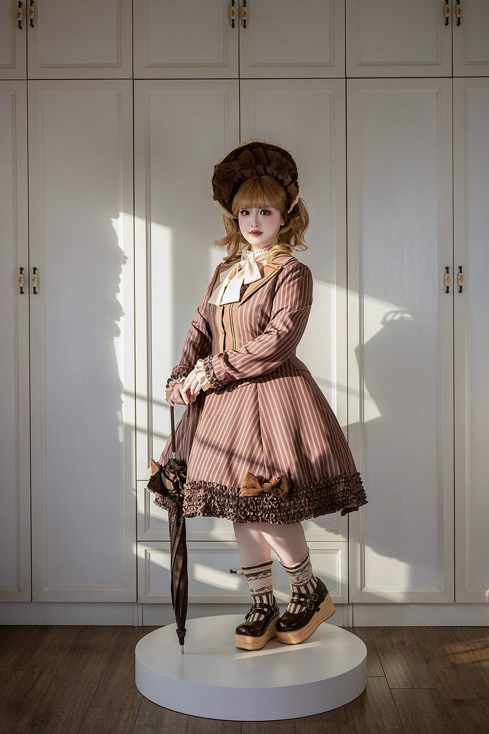 【予約販売】Classic Chocolat Stripe ストライプジャンパースカート・ショート丈