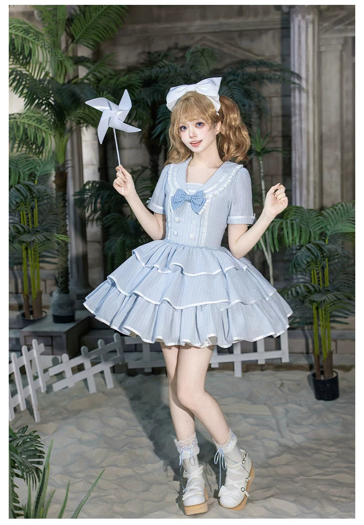 【予約販売】Seven Day Bell マリン風ショート丈ワンピースとエプロン