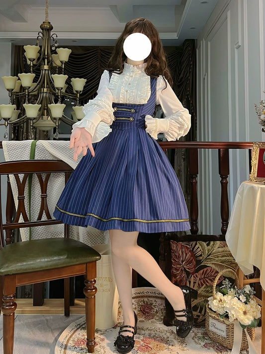 [Pre-orders available until 9/29] Bright Moon Corset Jumper Skirt Stripe [Navy]