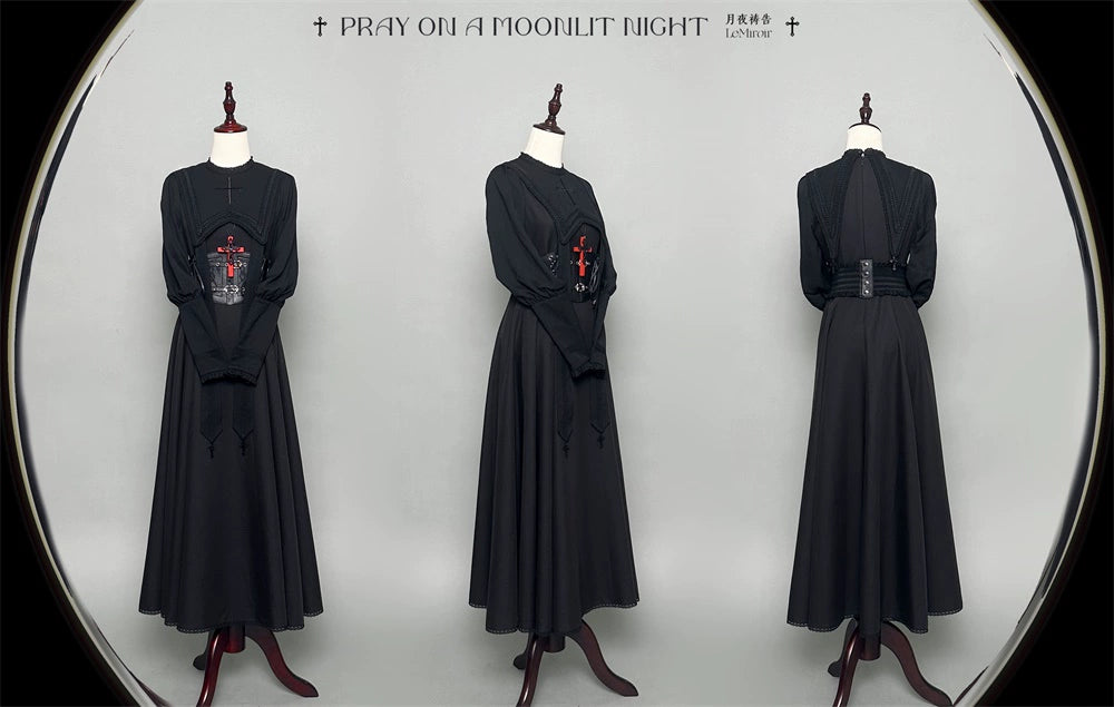 [Pre-orders available until 10/16] Pray on a Moonlight Night Dress, Black, Long Length