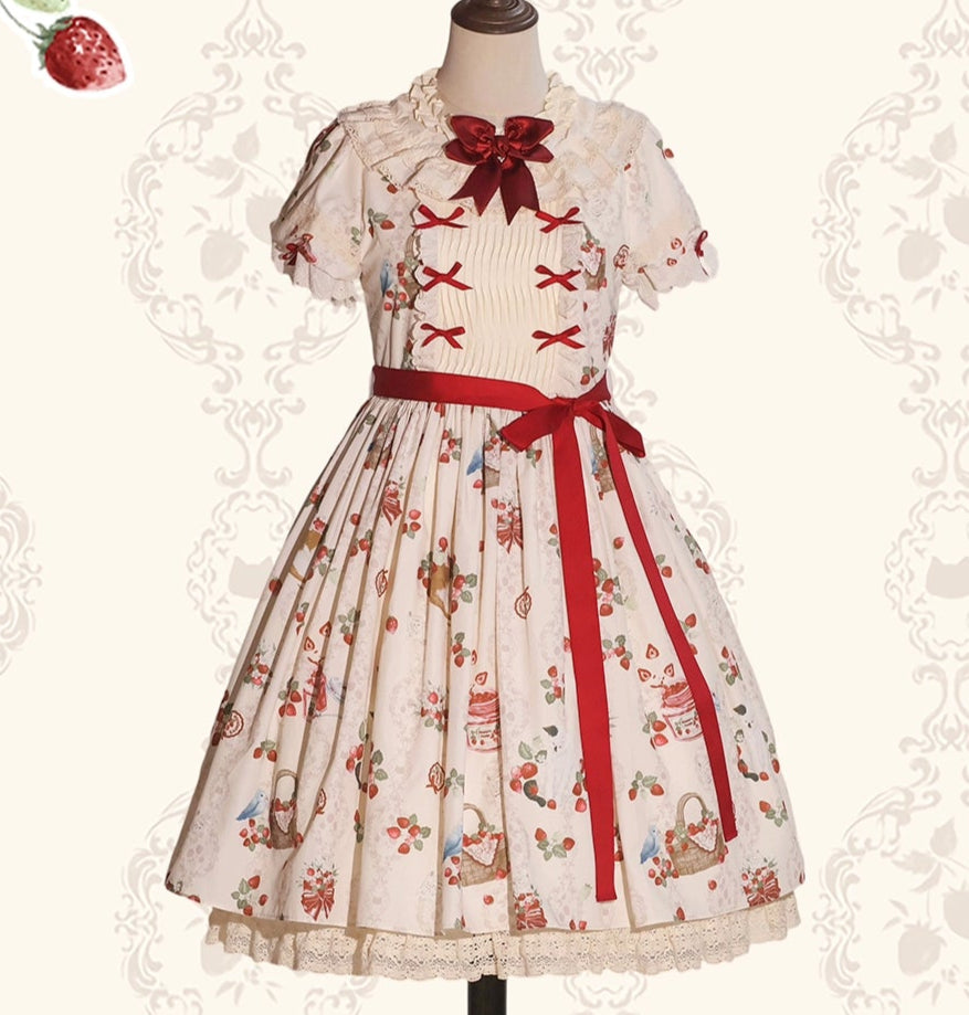 【受注予約8/14まで】 Strawberry Whisper プリント半袖ワンピース