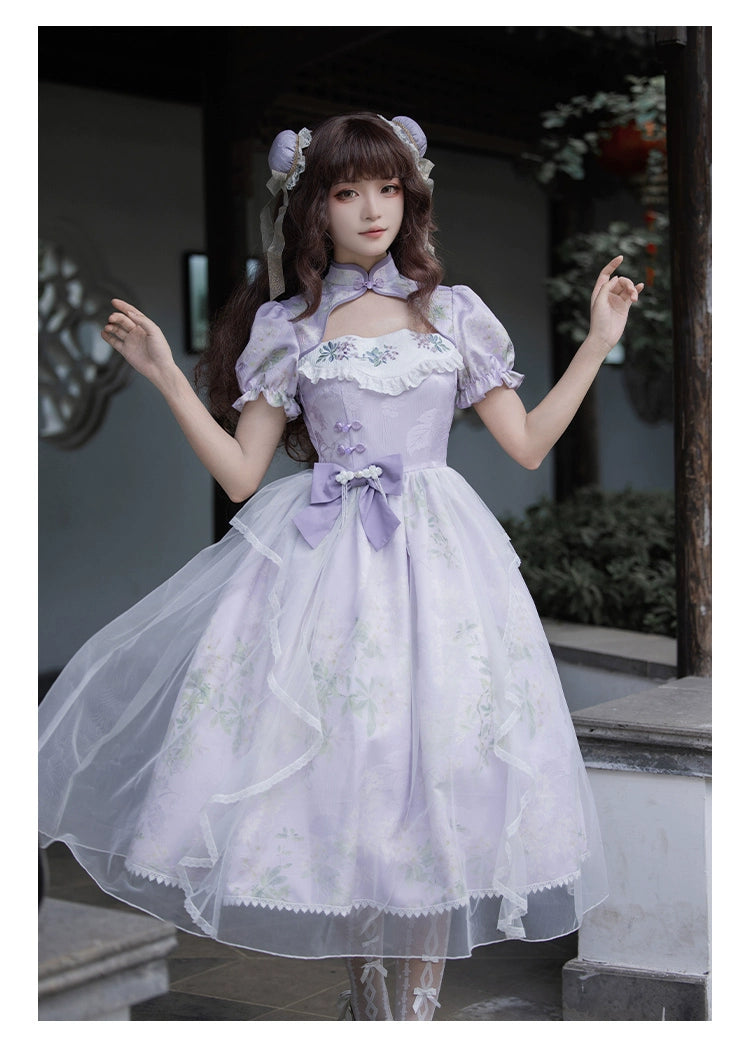 Lilac embroidery Mao collar Hana Lolita dress