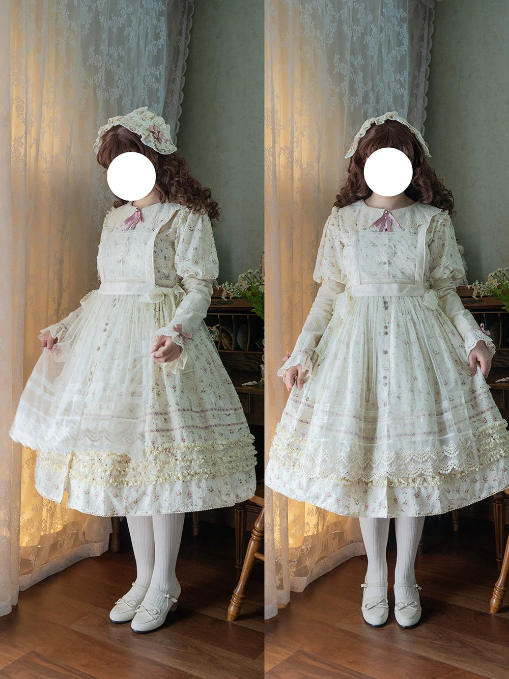 [Pre-order] Pink Flower Polka Dot Sheer Apron