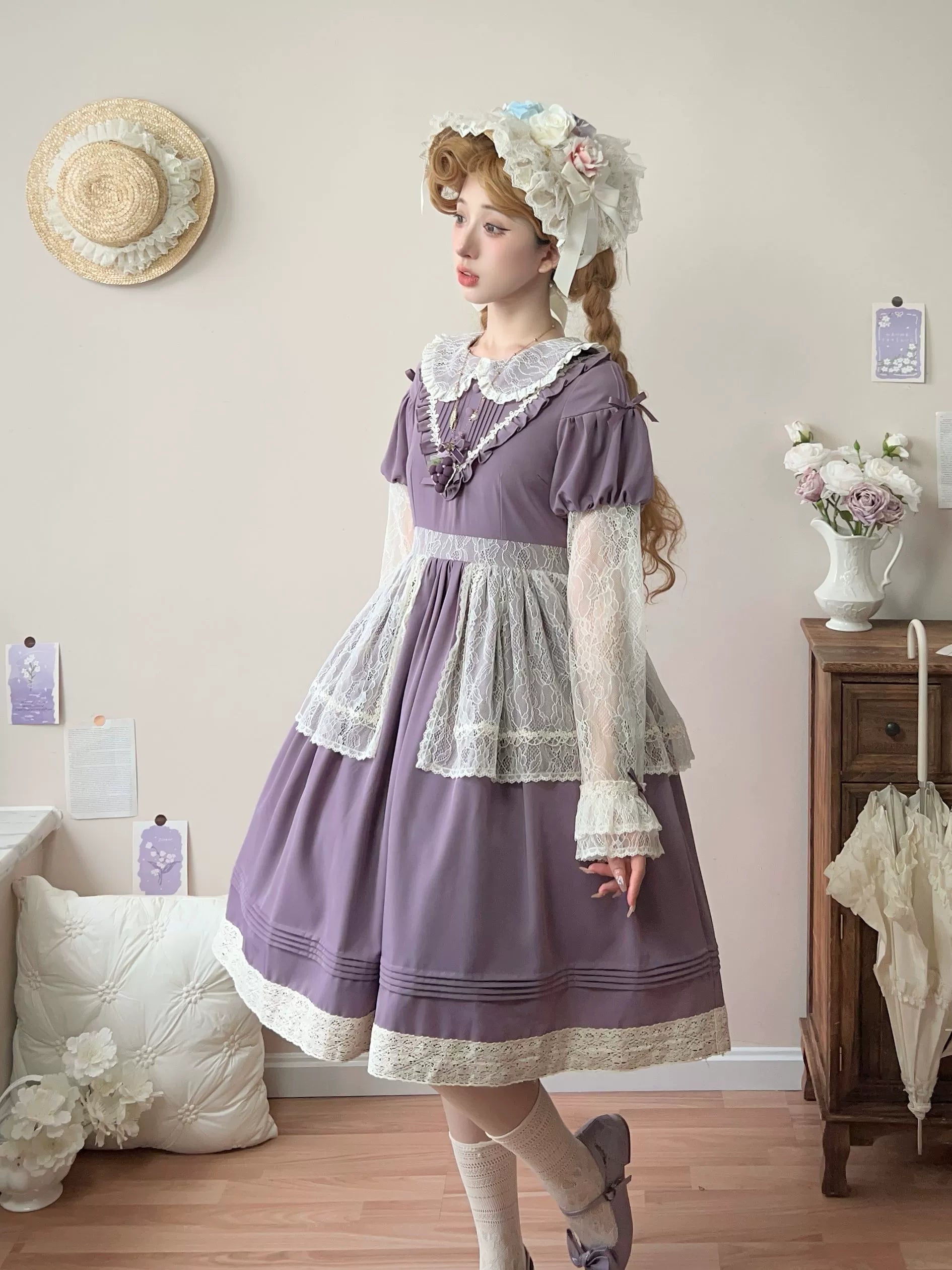 Flower Mist Path レースの半袖ワンピース全4色