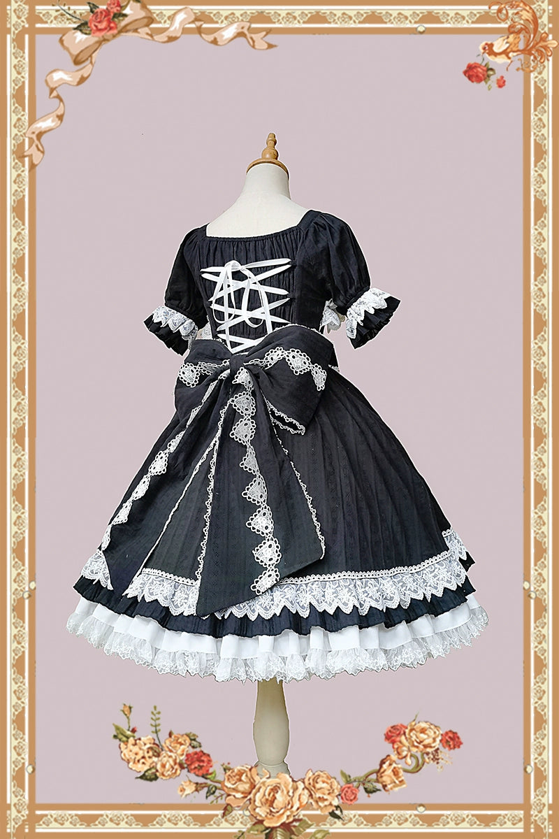 Vintage Lolita style ribbon dress with detachable sleeves