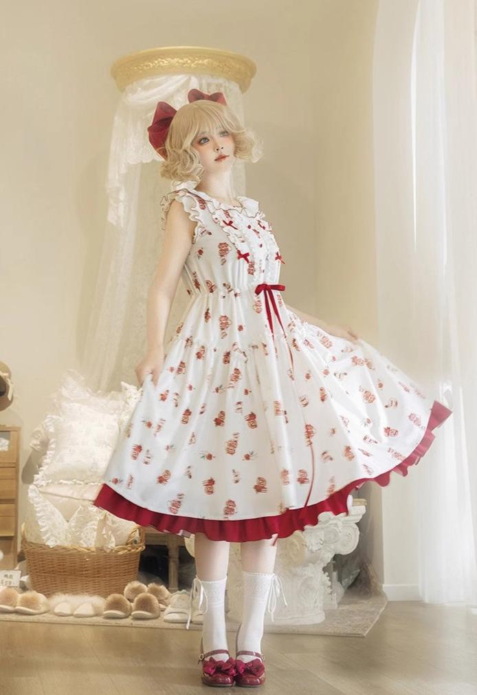 Rose Garden Red and White Flare Sleeve Dress