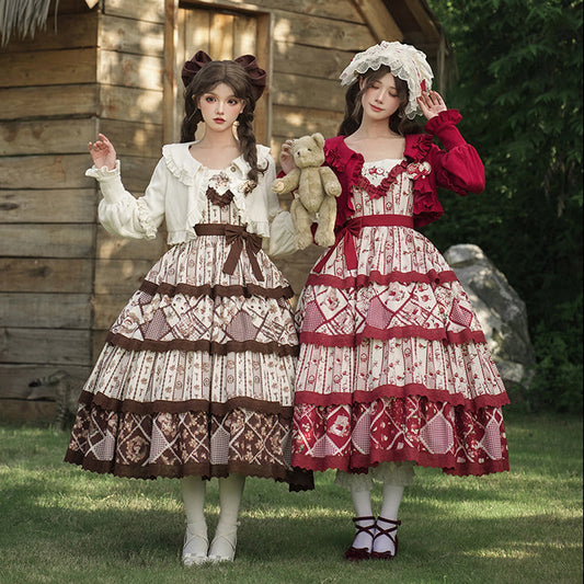 秋色のフローラルジャンパースカート