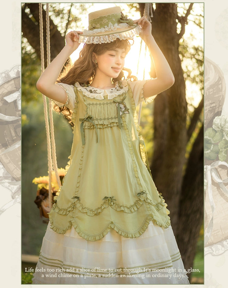 【受注予約5/18まで】Four Leaf Clover and Lime 刺繍襟のワンピース