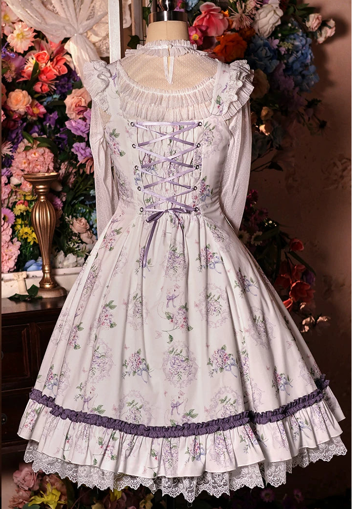 【受注予約10/28まで】Fleurs Violettes プリントジャンパースカート