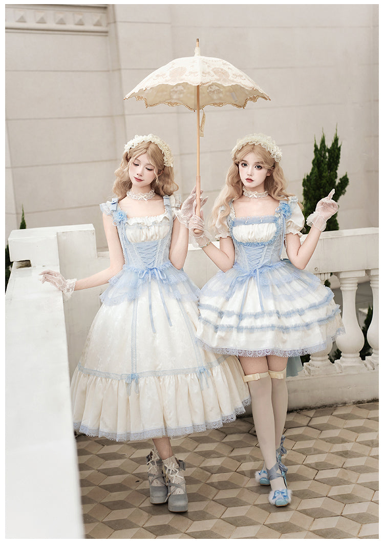 【予約販売】Sea Salt Iced Tea ライトブルージャガードジャンパースカートセット・ロング丈