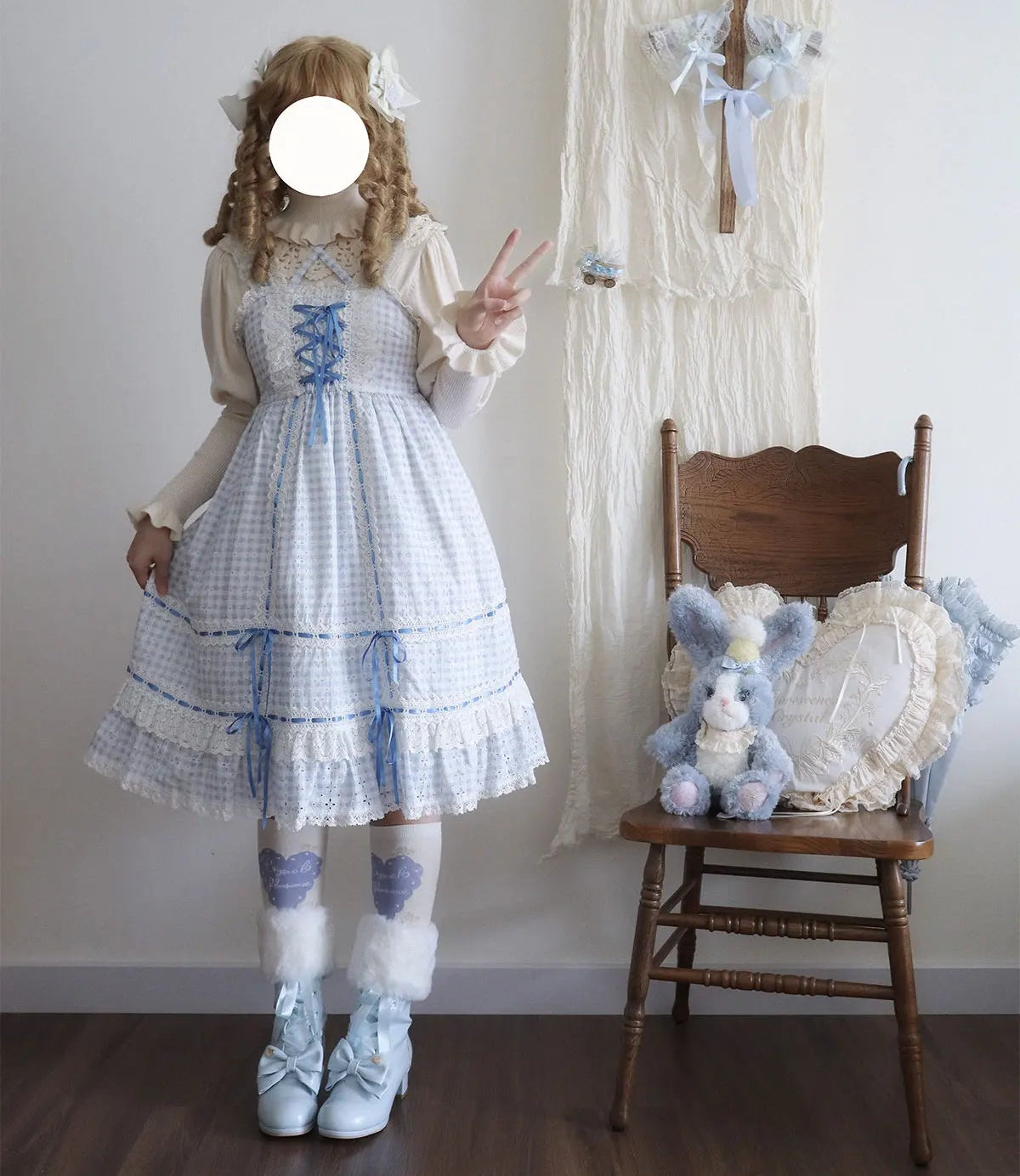 取り外し可能ファー付きリボンブーツ