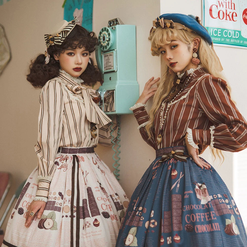 【予約販売】Coffee Break ストライプリボンタイブラウス【合わせ買いで20%off】
