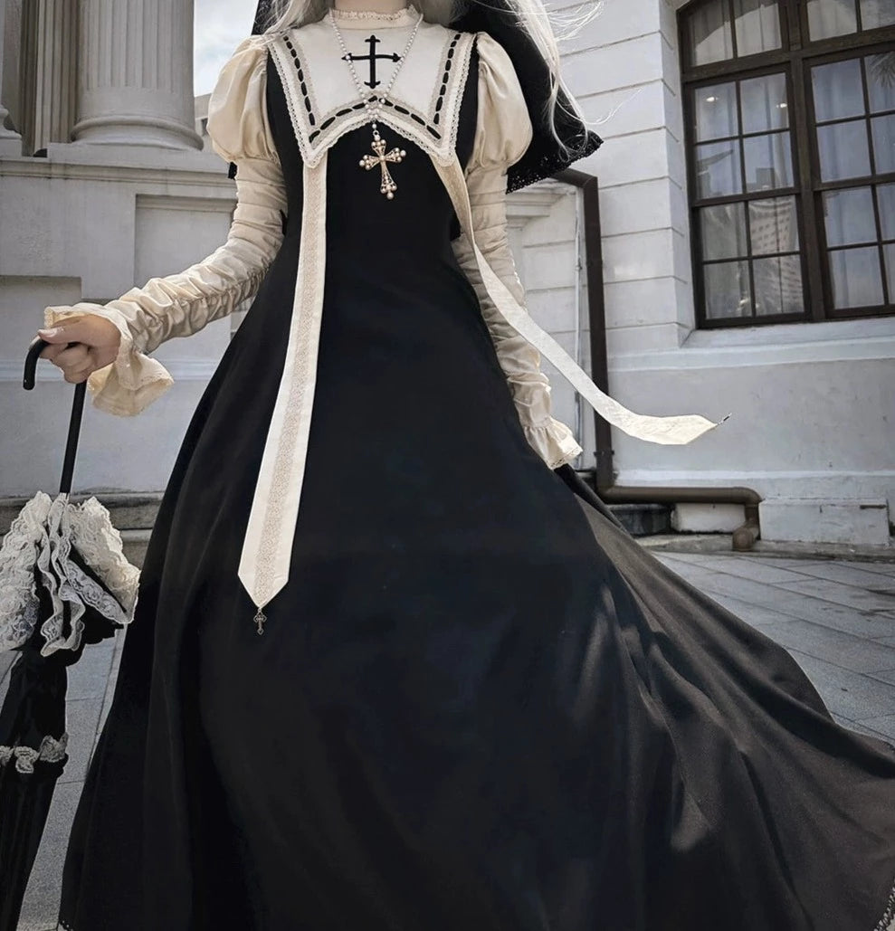 [Resale/Pre-orders until 10/16] Pray on a Moonlight Night Dress, Black x Off-White, Long Length