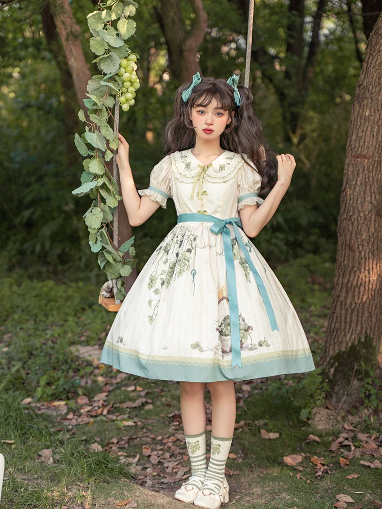 Honey Venus White Grape Embroidery Collar Short Sleeve Dress RonRon Honey Venus White Grape Embroidery Collar Short Sleeve Dress RonRon