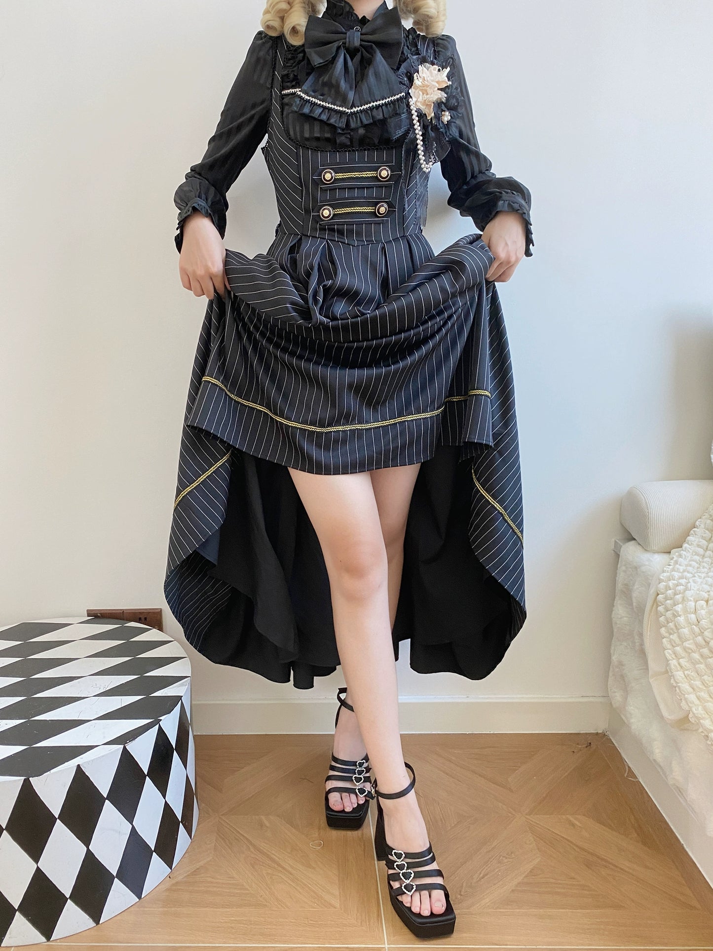 [Resale/Pre-orders available until 10/28] Bright Moon Corset Jumper Skirt Stripe [Black]