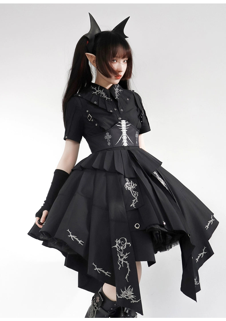 Grim Reaper 骨プリントのコルセット付きワンピース