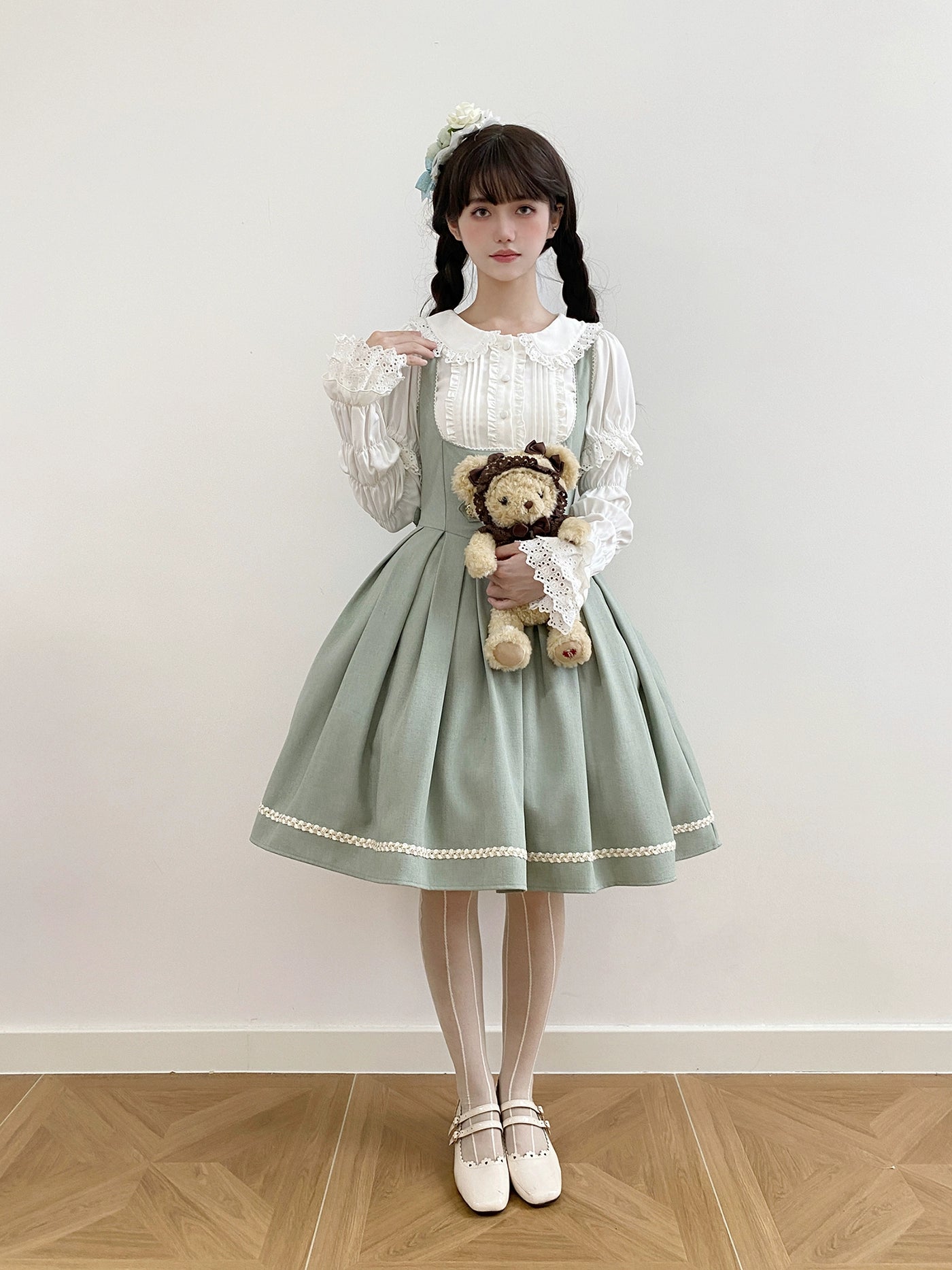 【予約販売】Bright Moon コルセットジャンパースカート 無地タイプ 【ライトグリーン】