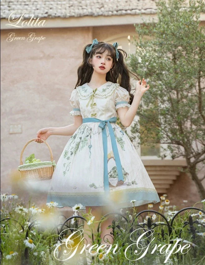 Honey Venus 白ぶどうの刺繍襟半袖ワンピース