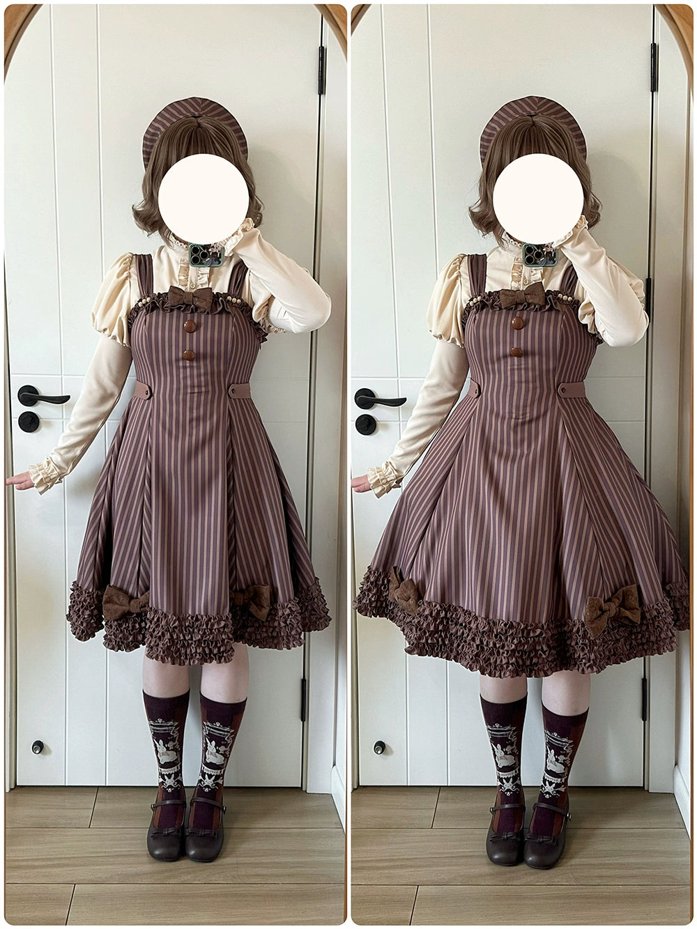 【予約販売】Classic Chocolat Stripe ストライプジャンパースカート・ショート丈