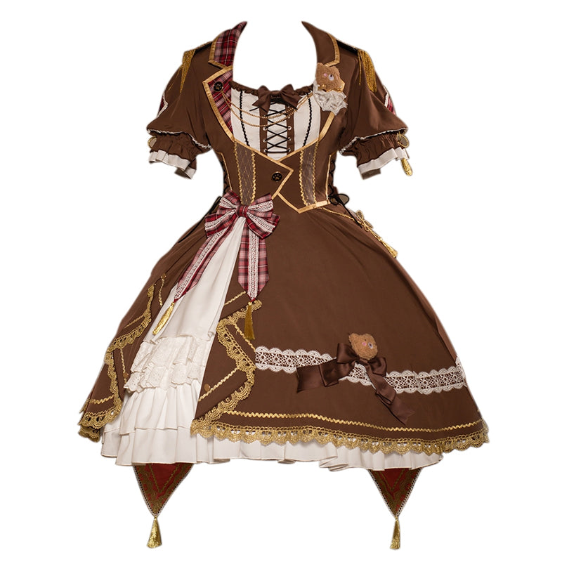 Bear Chocolat Brown dress with ribbon and lace