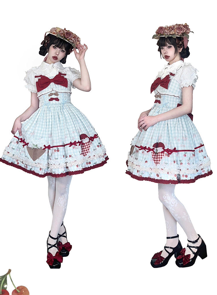 Cherry and Heart ギンガムチェックのジャンパースカート