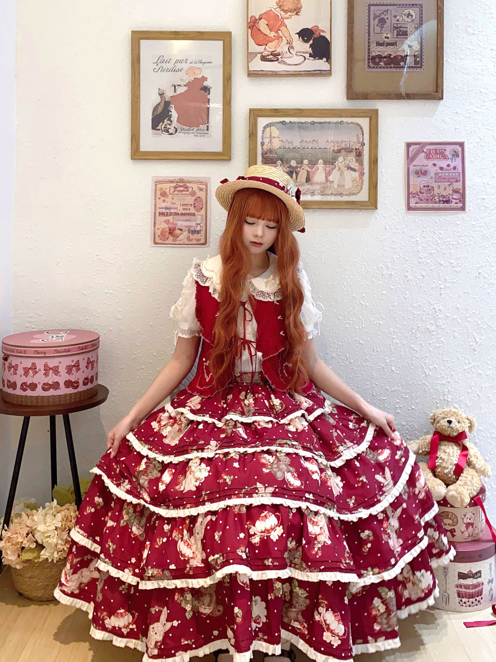 Bunny Bear Bunnyプリントティアードスカート