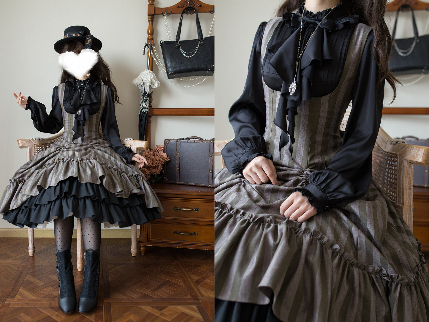 【受注予約12/3まで】Monochrome Reverie ジャンパースカート・ストライプ