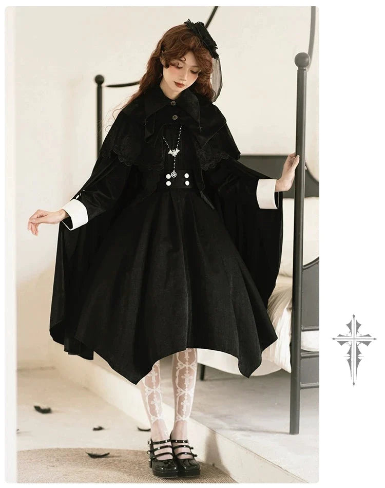 Nun style stand up collar gothic dress