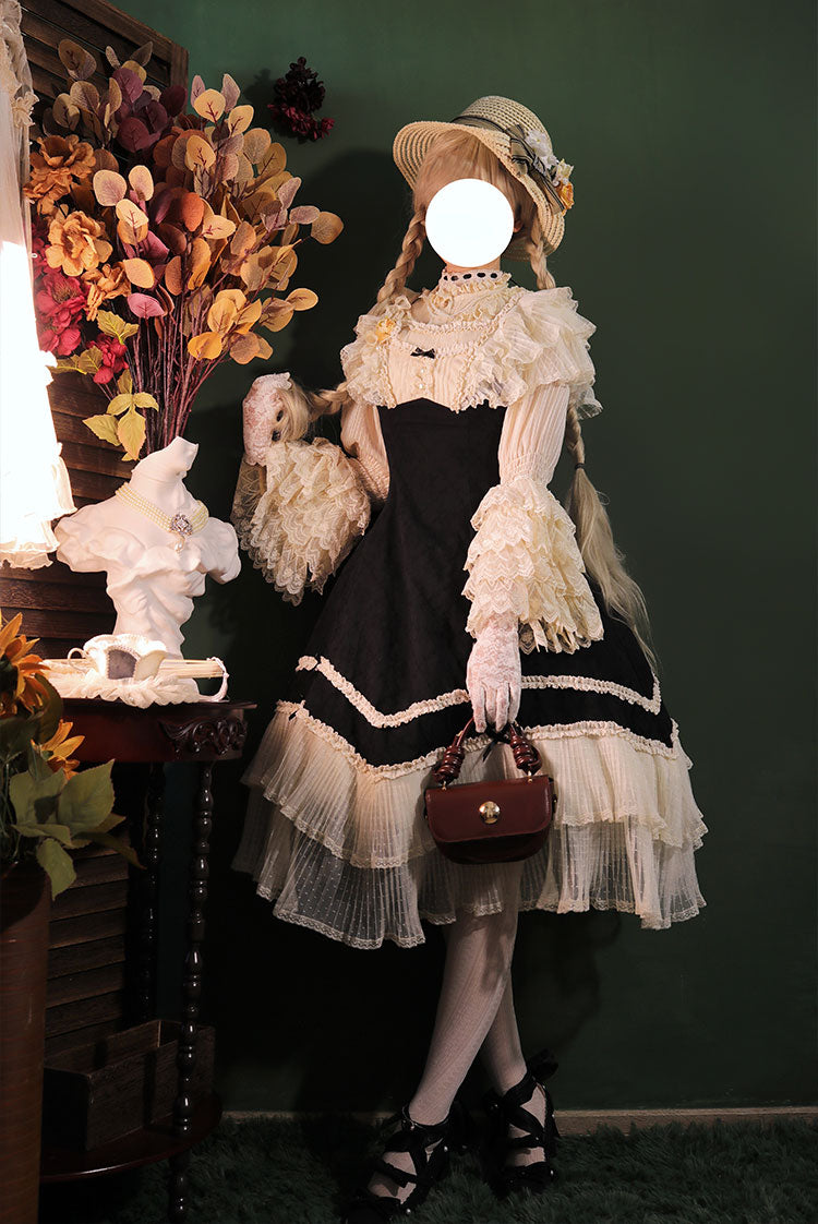 薔薇模様のジャガードフリルレース2wayワンピース 全4色