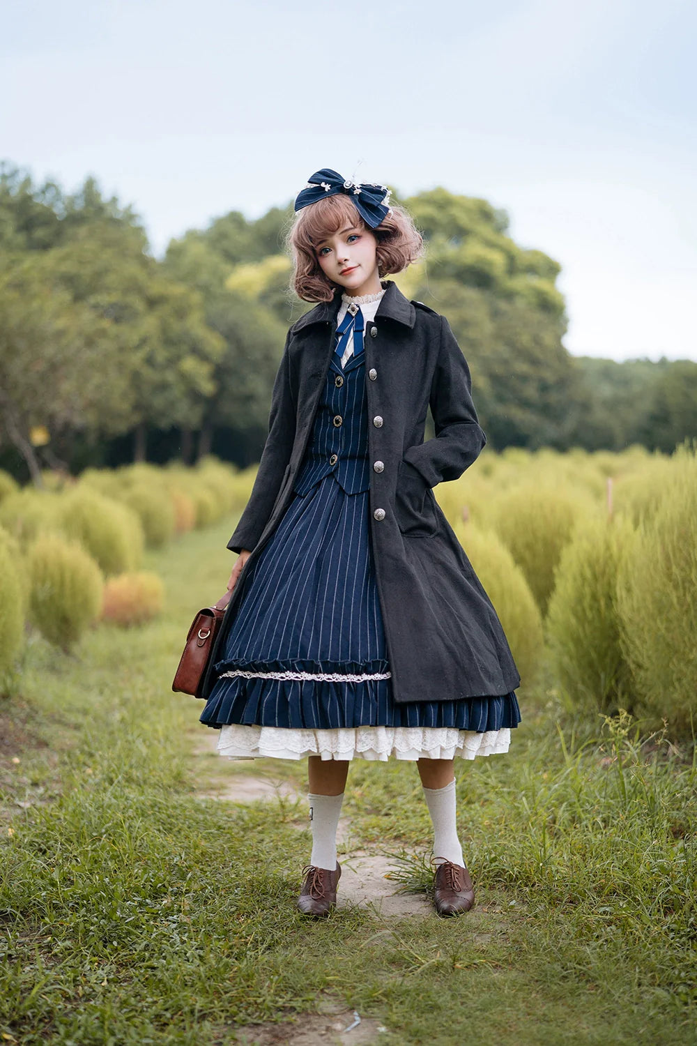 【予約販売】英国クラシカルロリィタ 縦縞ハイウエストスカート