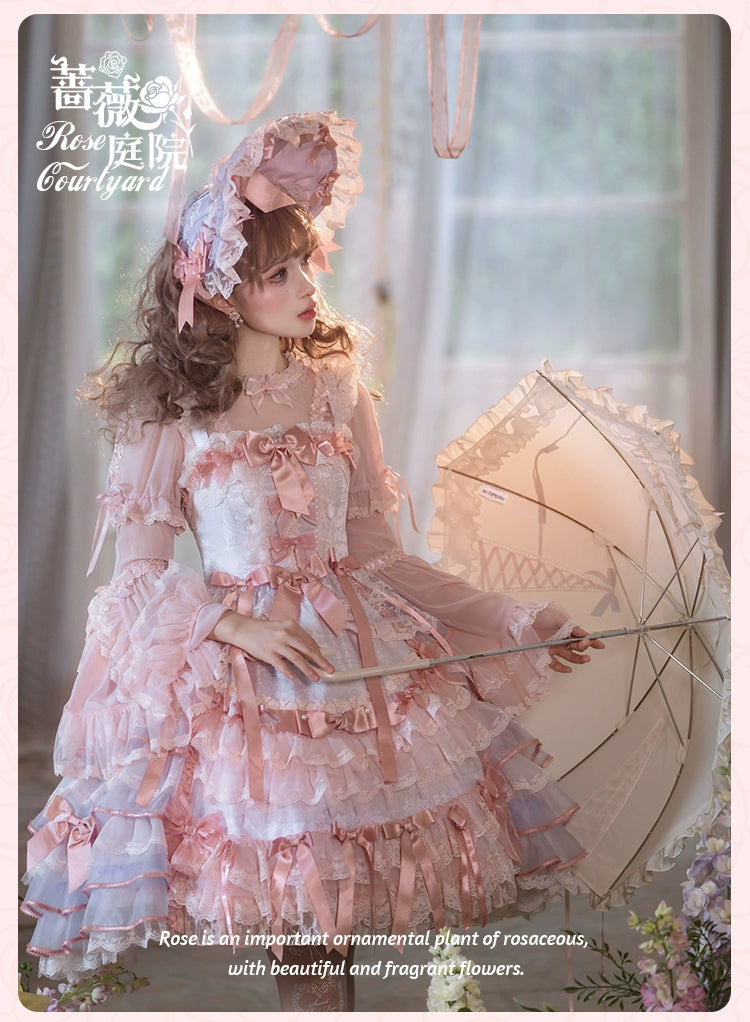 【受注予約8/6まで】Rose Courtyard レースとリボンのジャンパースカート・新色