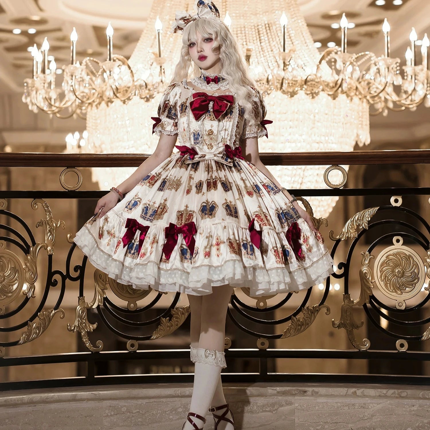 【再販・受注予約3/9まで】Star Crown ベルベットリボンのプリントワンピース