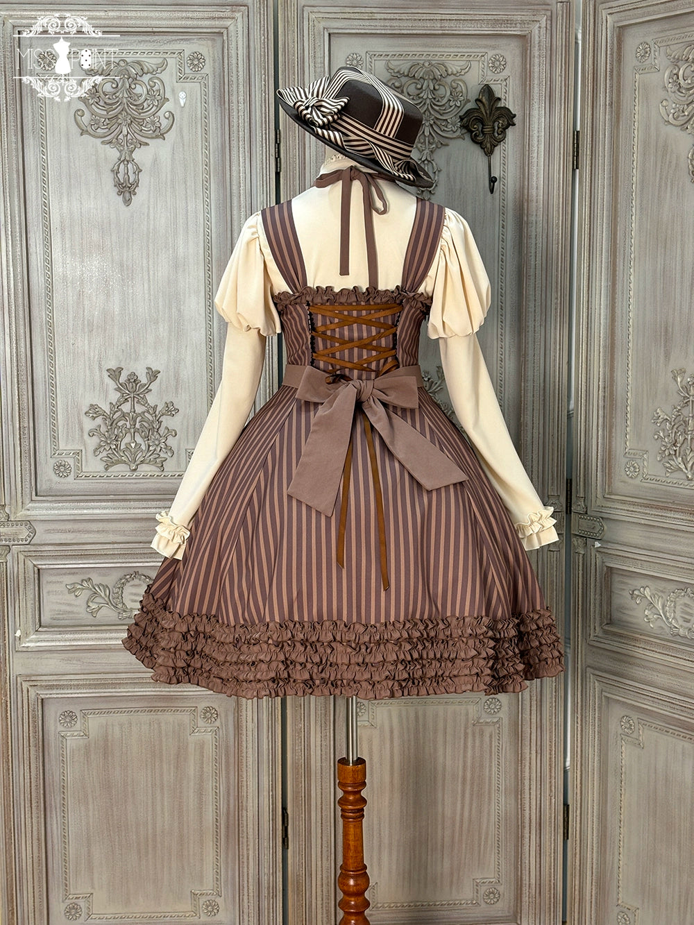 【予約販売】Classic Chocolat Stripe ストライプジャンパースカート・ショート丈