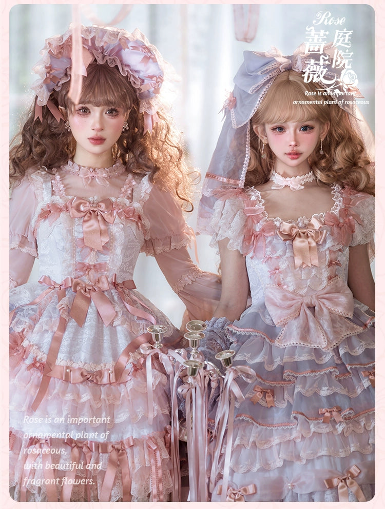 【受注予約8/6まで】Rose Courtyard レースとリボンのジャンパースカート・新色