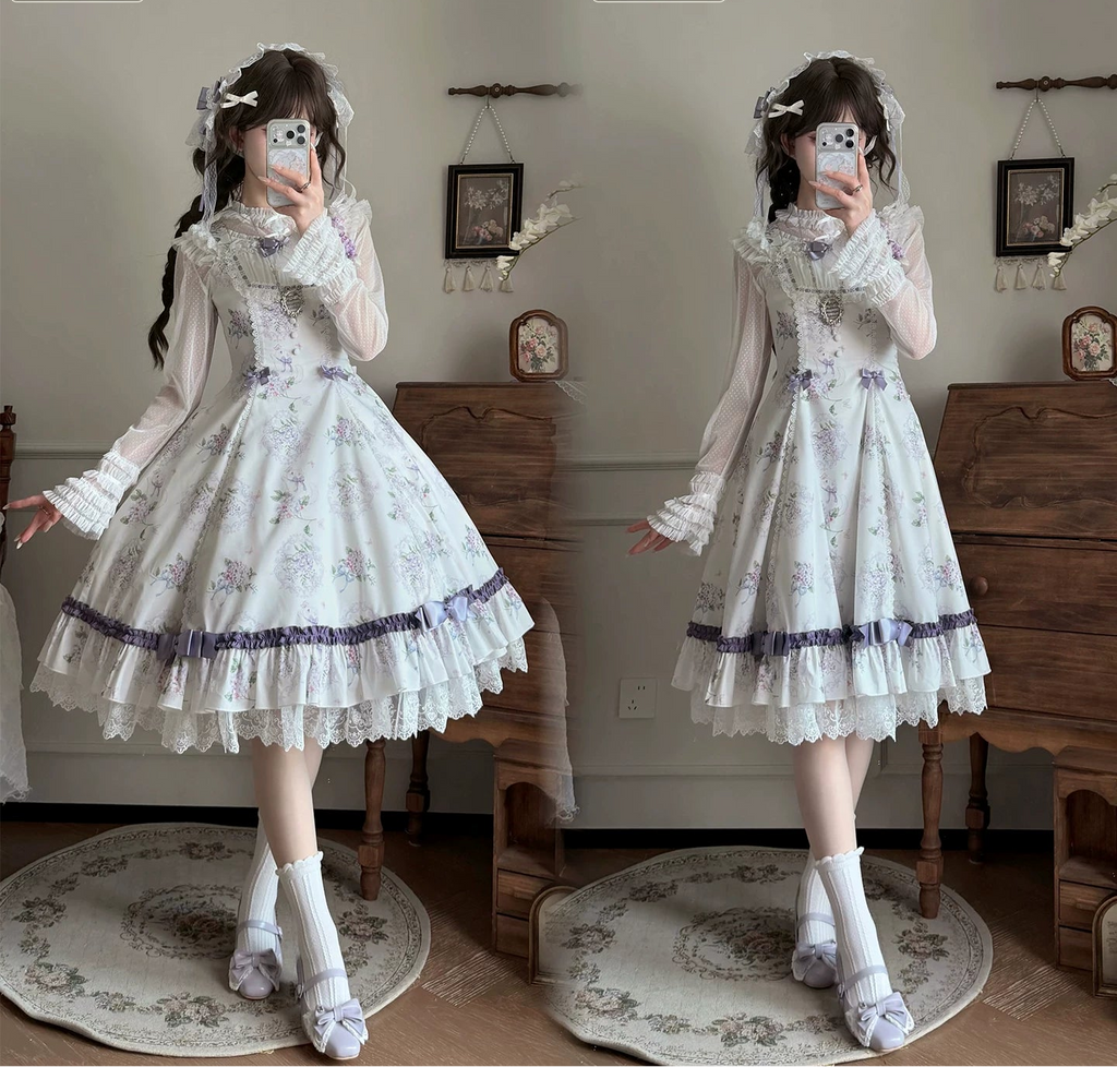 【受注予約10/28まで】Fleurs Violettes プリントジャンパースカート